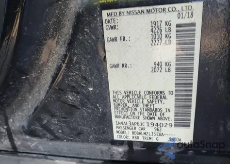 2018 Nissan Altima 2.5 Sv z USA, uszkodzony, nr VIN 1N4AL3AP6JC194029